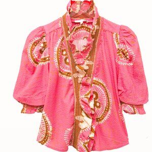 Love the Label Pink Floral Boho Ruffle Blouse 100% Cotton